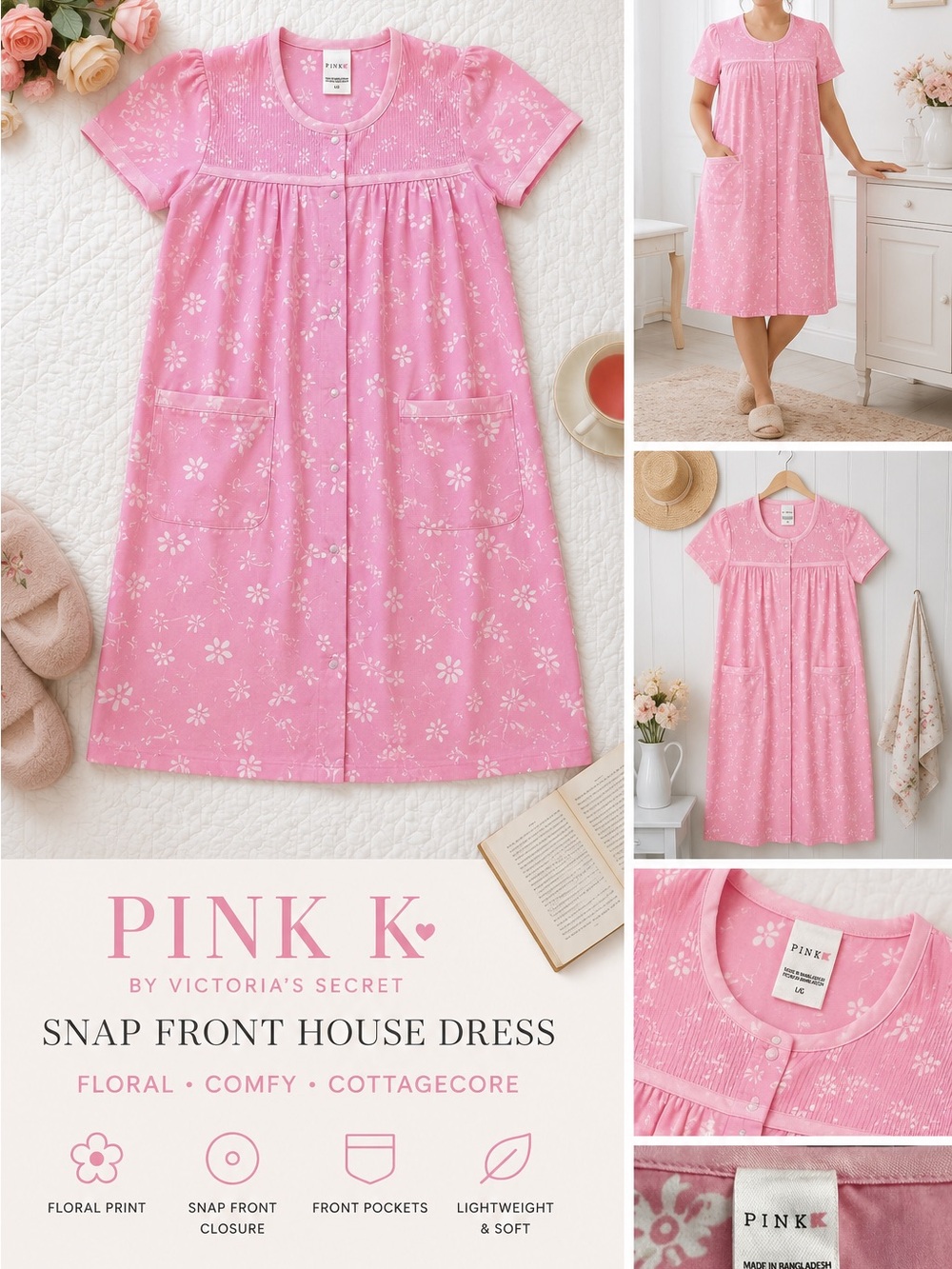 PINK Victoria's Secret Pink Floral Snap-Front Nightgown